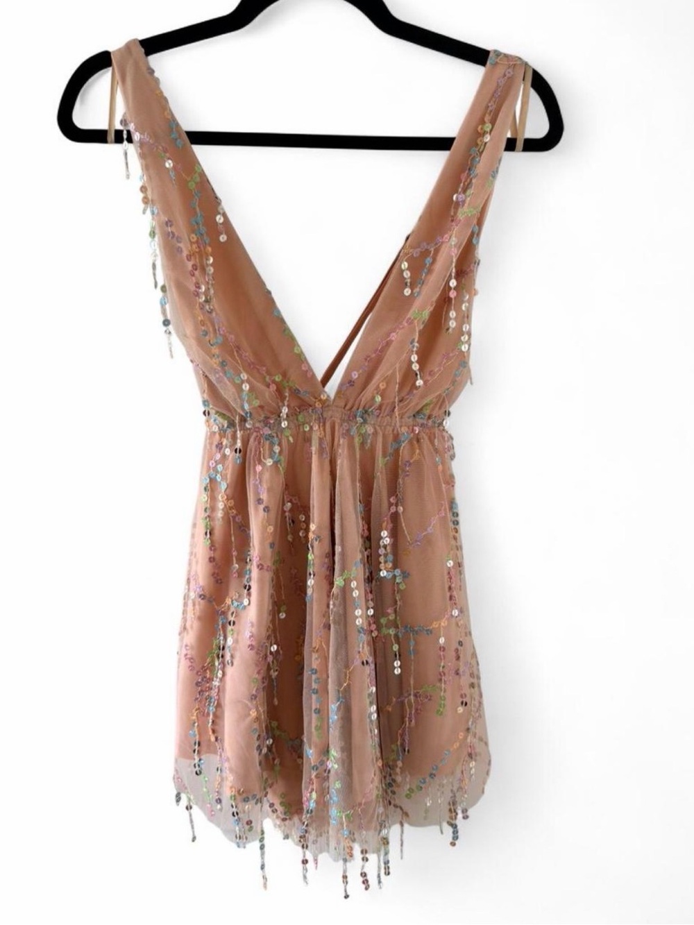 Hello Molly Nude Pink Sequin V-Neck Dress